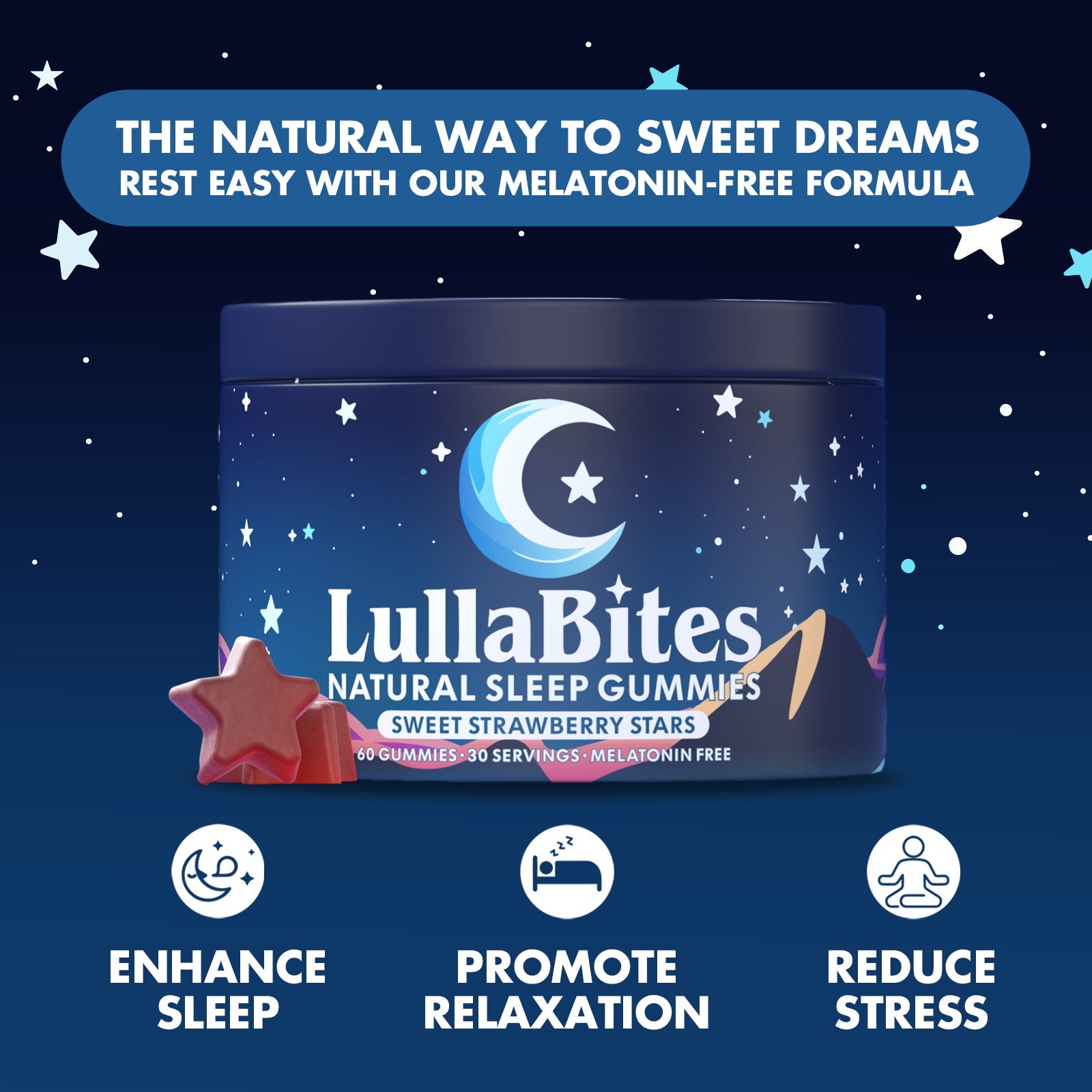 LullaBites Natural Sleep Gummies - 30 Servings -Sweet Strawberry Stars